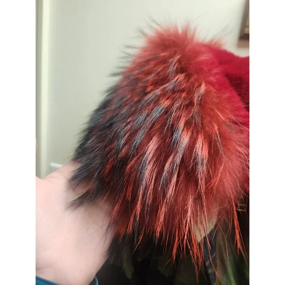 Charlotte b Camo Parka Jacket Red Faux Fur Lined Hooded Military Coat Womens - Picture 3 of 6